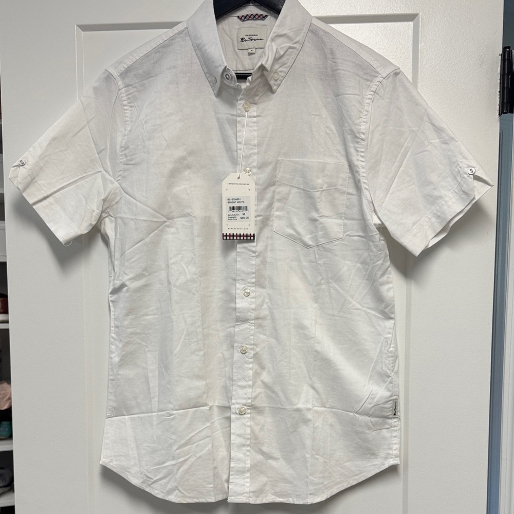 NWT Men’s Ben Sherman White Short-Sleeve Button-Down Cotton Shirt